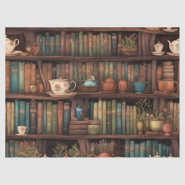 Papel De Seda Books, Teapots and Plants on Shelves (Frente )