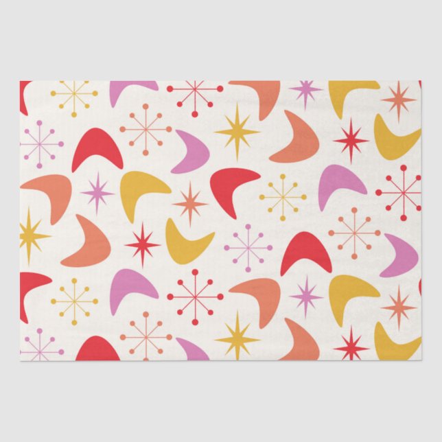 Papel De Seda Boomerang de Meados do Século com Estrelas Atômica (Frente )
