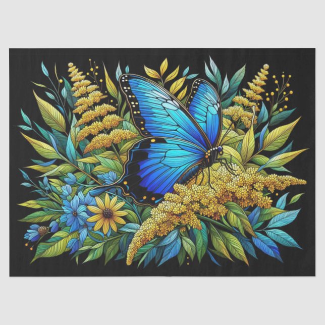 Papel De Seda Borboleta Azul Morpho Vitral Decoupage (Frente )