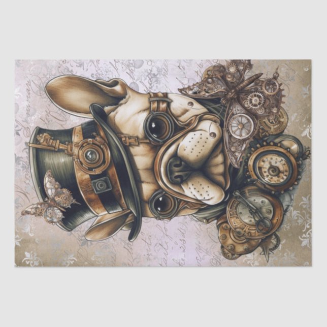 Papel De Seda Borboleta Bulldog Francesa Steampunk (Frente )