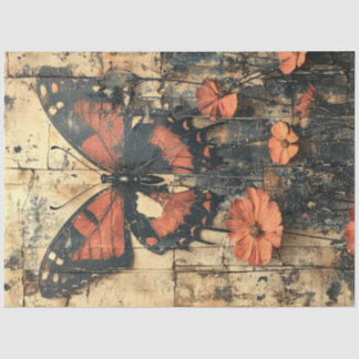 Papel De Seda Borboleta com flores laranja