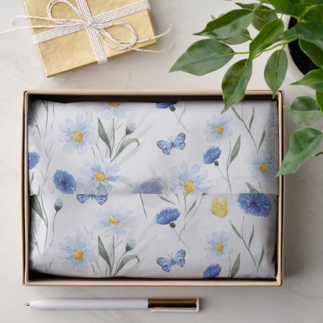 Papel De Seda Borboleta de Prado de Flores Silvestres Aquarela A (Presente)