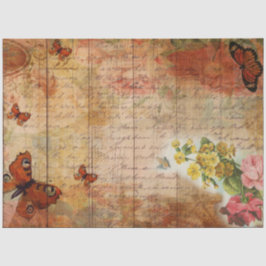 Papel De Seda Borboleta de Verão rosa com efêmero de flores