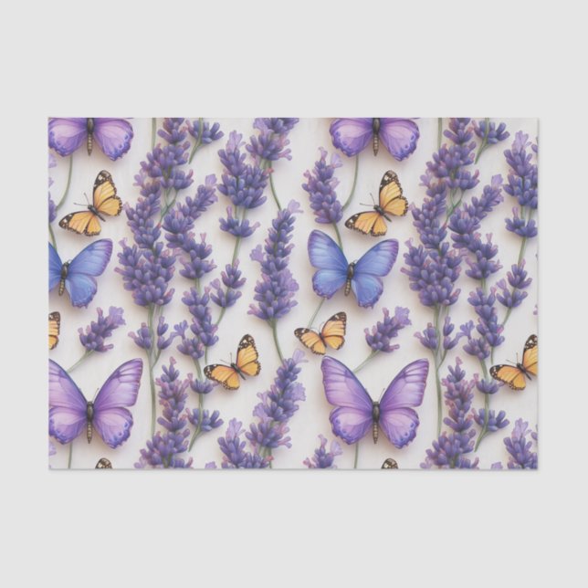 Papel De Seda Borboleta Elegante e Design de Lavanda (Frente )
