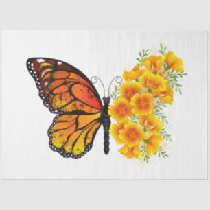 Papel De Seda Borboleta Flor com Papagaio Amarelo da Califórnia