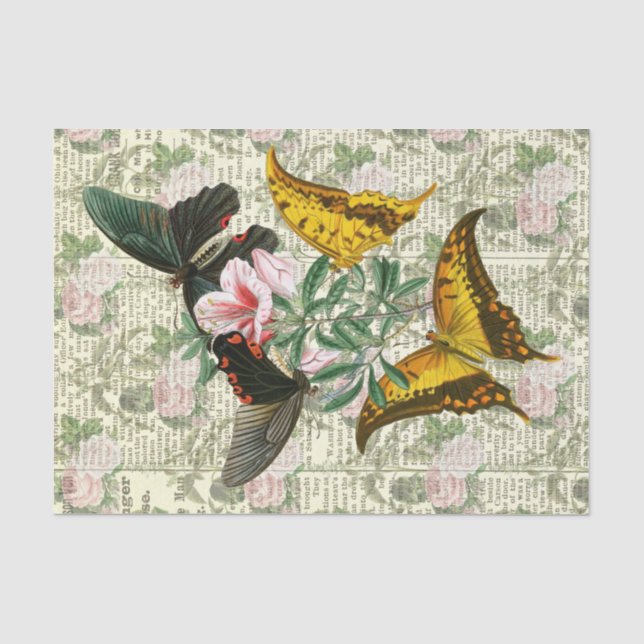 Papel De Seda Borboleta Floral Antiga (Frente )