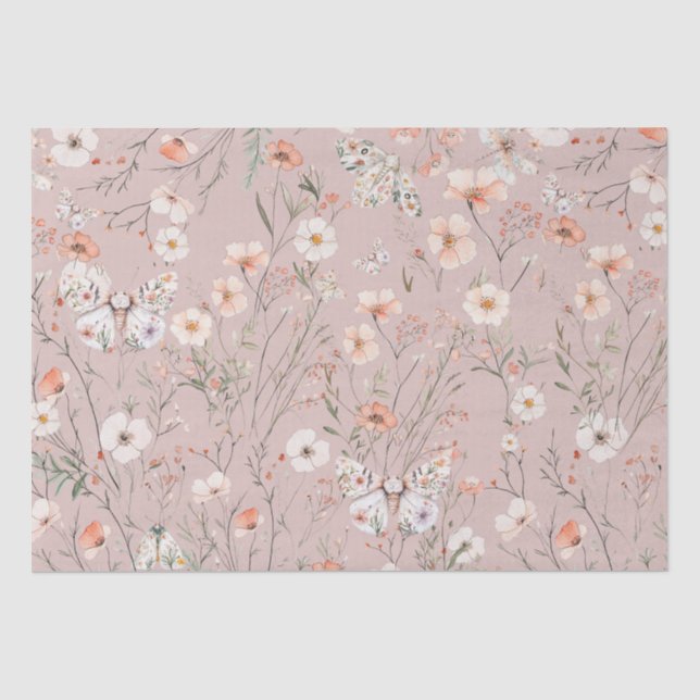 Papel De Seda Borboleta Floral Boho Wildflower (Frente )