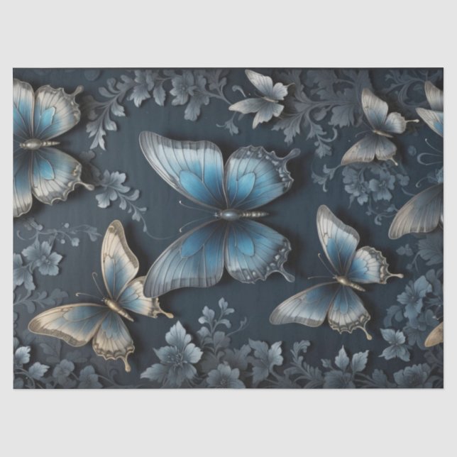 Papel De Seda Borboleta Floral Escura (Frente )