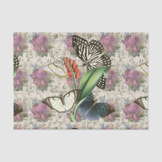 Papel De Seda Borboleta Floral Vintage (Frente )