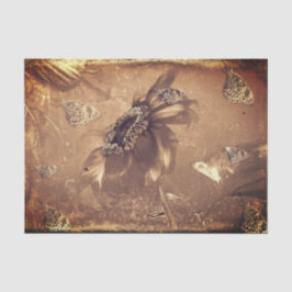 Papel De Seda Borboleta Girassol Envelhecido Sépia Escuro Negati