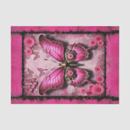 Papel De Seda Borboleta Industrial Rosa com Decoupage Floral