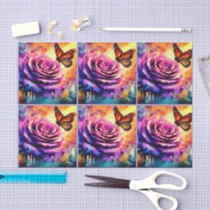Papel De Seda Borboleta Monarca em Rosa na Sunset Decoupage