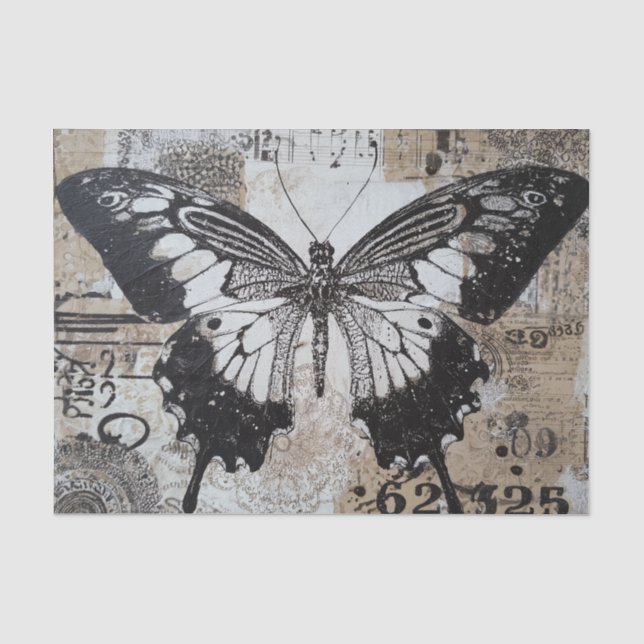 Papel De Seda Borboleta Preta Vintage (Frente )