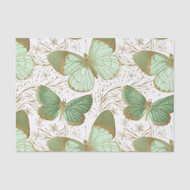 Papel De Seda Borboleta Verde Floral Flor Branca Flor (Frente )