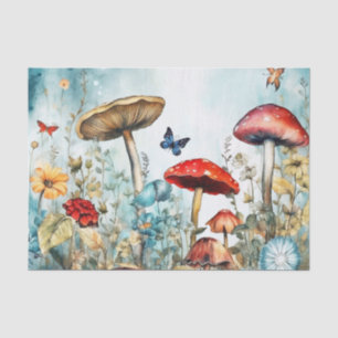 Papel De Seda Borboleta Vintage e Retro Whimsical Cogumelo