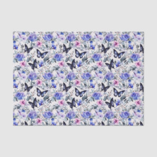 Papel De Seda Borboletas Azuis E Flores 
