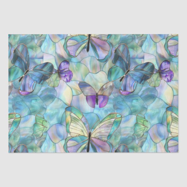 Papel De Seda Borboletas Azuis Turquesa Roxo (Frente )