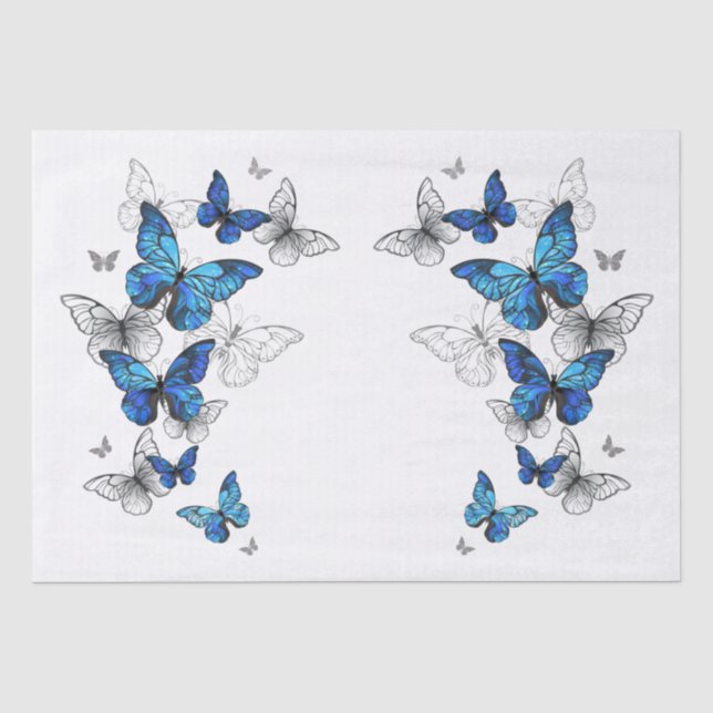 Papel De Seda Borboletas Azuis Voadoras Morpho (Frente )