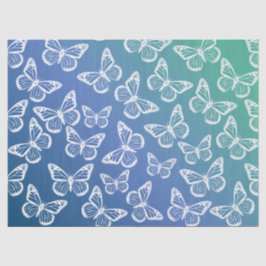 Papel De Seda Borboletas Bonito Padrão Festivo Branco Azul