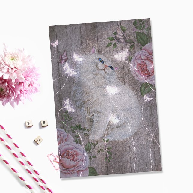 Papel De Seda Borboletas Brancas Gatinho Gato Dissociação Floral (Criador carregado)