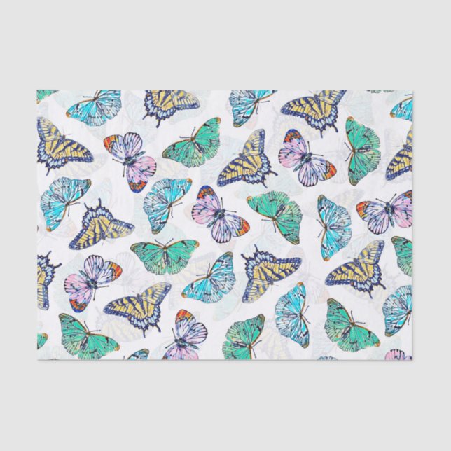 Papel De Seda Borboletas Coloridas Brancas (Frente )