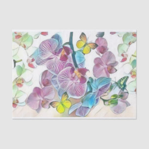 Papel De Seda Borboletas de flores de orquídeas coloridas cor-de