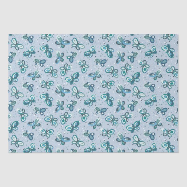 Papel De Seda Borboletas de Insetos de rabisco - padrão azul - s (Frente )