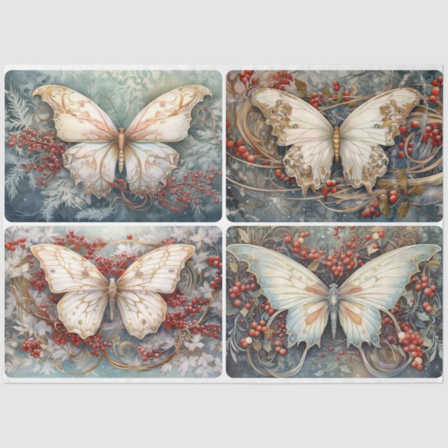 Papel De Seda Borboletas de Natal 4 quadrados (Frente )