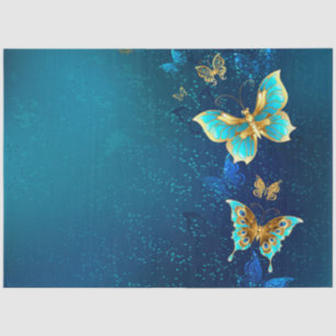 Papel De Seda Borboletas de Ouro em um fundo azul