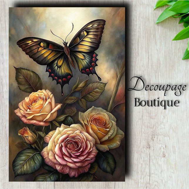 Papel De Seda Borboletas de Rosas Vitorianas em Decoupage (Victorian Roses Butterfly Collection Decoupage Tissue Paper
)