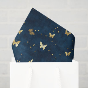 Papel De Seda Borboletas Douradas Azuis Casamento