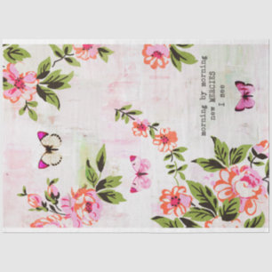 Papel De Seda Borboletas e desacoplamento do Grunge Floral