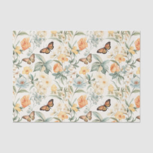 Papel De Seda Borboletas e flores amarelas e laranja