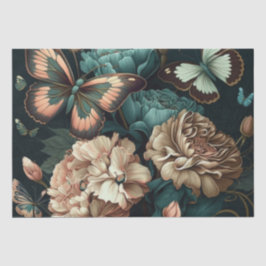 Papel De Seda Borboletas e flores design clássicas escuras