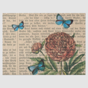 Papel De Seda Borboletas e papoula sobre a Decoupage do Jornal