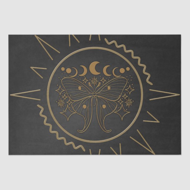 Papel De Seda Borboletas Elegantes de filigres de ouro. (Frente )