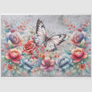 Papel De Seda Borboletas Elegantes e Florais de Aquarela Desliga