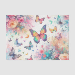 Papel De Seda Borboletas Florais Coloridas em Aquarela