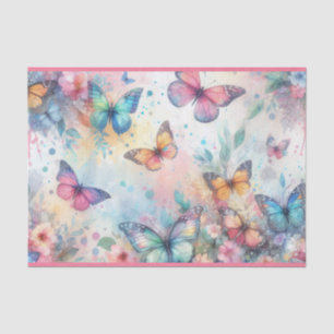 Papel De Seda Borboletas Florais de bonito Aquarela