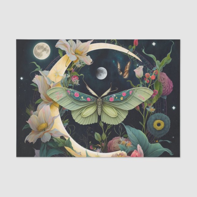 Papel De Seda Borboletas, flores e lua (Frente )