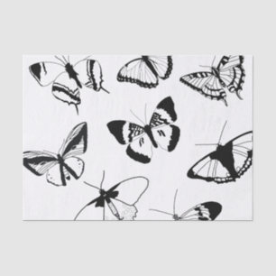 Papel De Seda Borboletas Pretas e Brancas