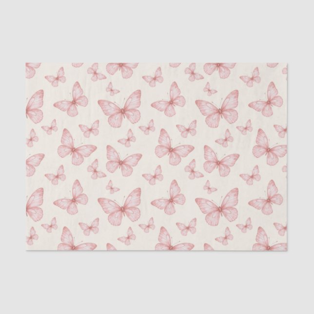 Papel De Seda Borboletas rosa em creme (Frente )