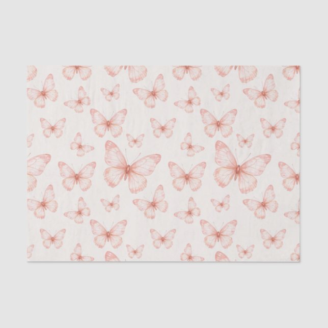 Papel De Seda Borboletas rosa em creme (Frente )