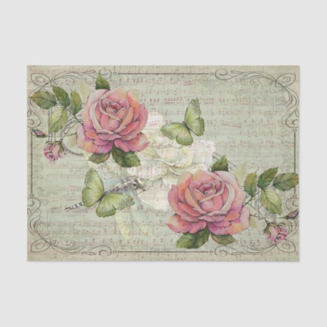 Papel De Seda Borboletas verdes em uma terra maravilhosa rosa ro (Frente )