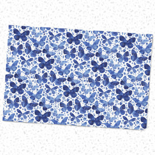 Papel De Seda Borboletas Watercolor Indigo