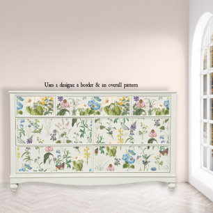 Papel De Seda Borda Botânica de Flor Selvagem com Decoupage de B