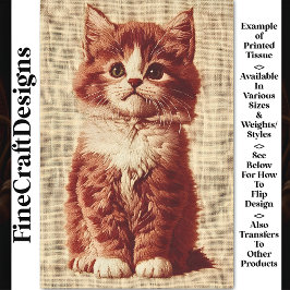 Papel De Seda Bordado à Mão Gatinho Fofo e Felpudo BY9 Decoupage
