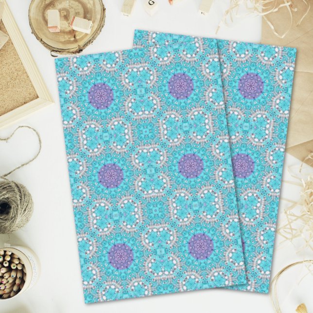 Papel De Seda Bordado étnico cigano Turquesa azul-boêmia (Gypsy Ethnic Embroidery turquoise blue bohemian Tissue Paper)