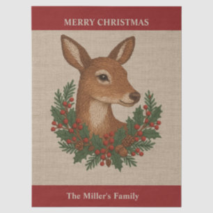 Papel De Seda Bordado russo Deer & Holiday Greens Natal