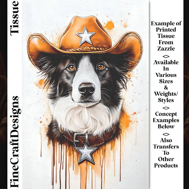 Papel De Seda Border Collie Cowboy Xerife Cachorro DP4 Decoupage (Criador carregado)